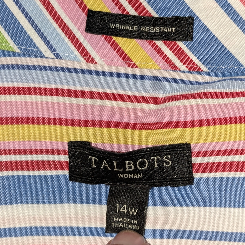 Talbots Womens 14W Multicolor Striped Button Down Shirt Top Blouse Sleeveless - Picture 3 of 11